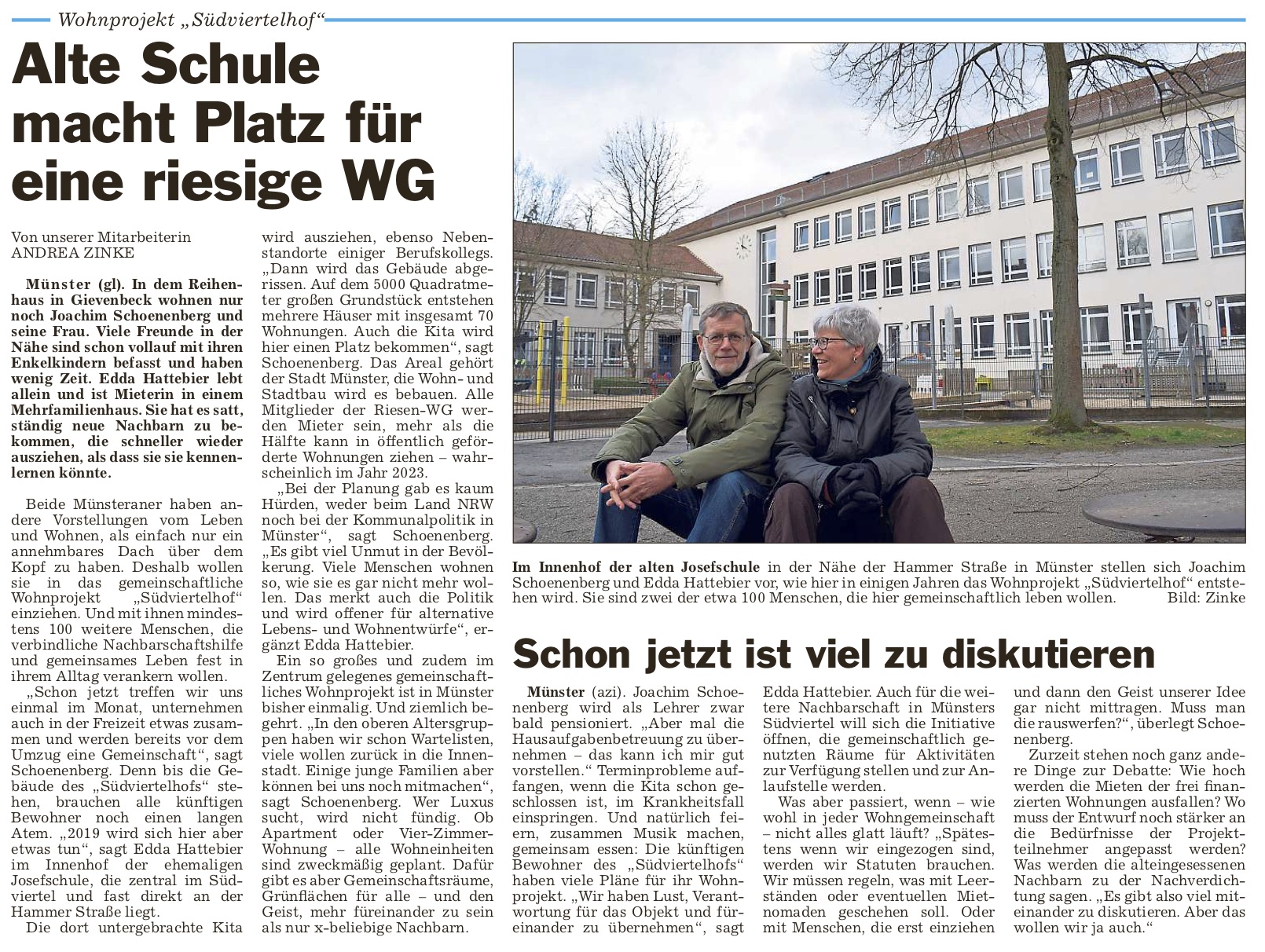 Artikel aus der Zeitschrift "Die Glocke". Überschrift "Alte Schule macht Platz für eine riesige WG"